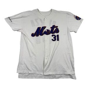 New York Mets Jersey Mens Large White MLB Baseball Mike Piazza 31 Button Front